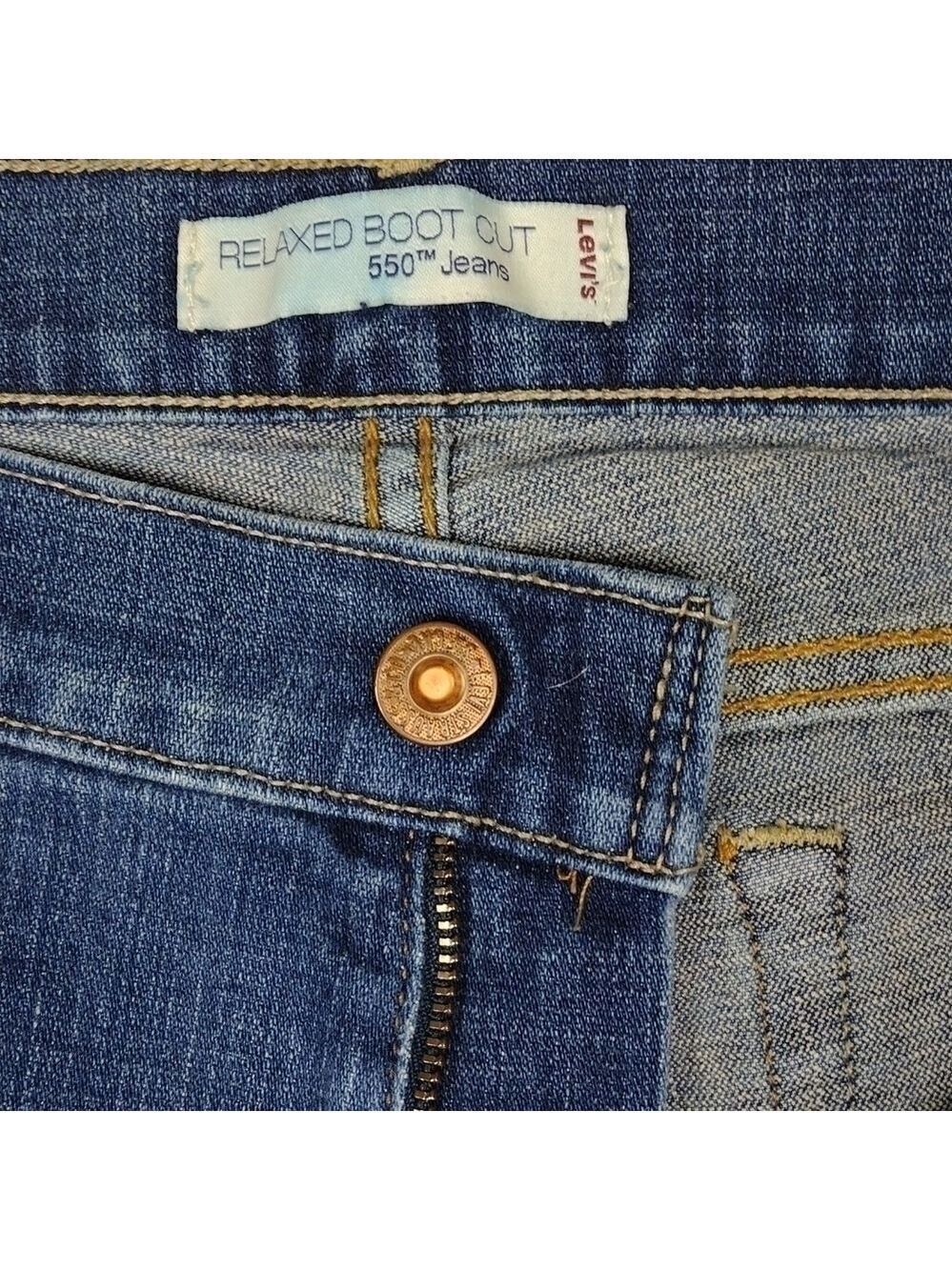 Levi's 550 Blue Medium Wash Five Pocket High Rise Relaxed Boot Cut Denim Jean - Picture 8 of 15